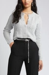 Open Edit Cable Knit Crop Cardigan In Grey Heather