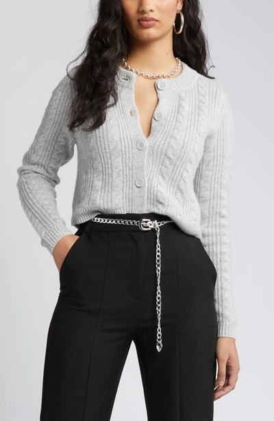 Open Edit Cable Knit Crop Cardigan In Grey Heather