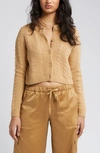 Open Edit Cable Knit Crop Cardigan In Tan Cartouche