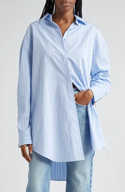 Off-white Stripe Round Back Zip Cotton Poplin Shirt In Light Blue