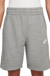 Nike Kids' Club Fleece Shorts In Grey Heather / Grey/ White