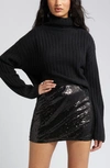 Open Edit Cotton Blend Rib Funnel Neck Sweater In Black