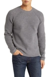 Schott Ribbed Raglan Sleeve Wool Sweater In Heather Grey