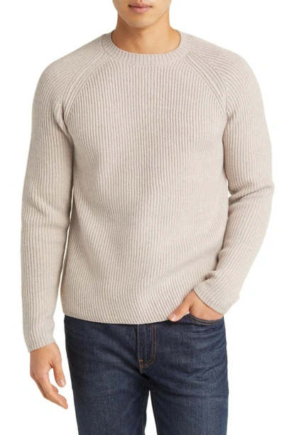 Schott Ribbed Raglan Sleeve Wool Sweater In Oatmeal