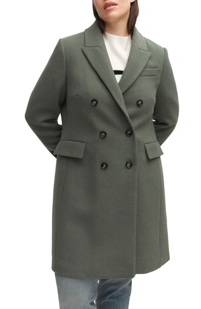 Mango Double Breasted Coat In Khaki