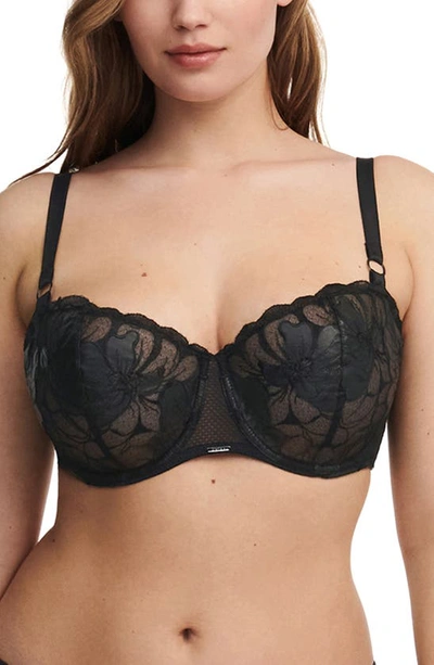 Chantelle Lingerie Fleurs Underwire Signature Demi Bra In Faux Leather Black