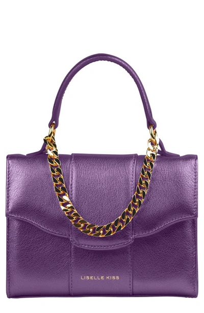 Liselle Kiss Meli Leather Top Handle Bag In Violet/ Silver