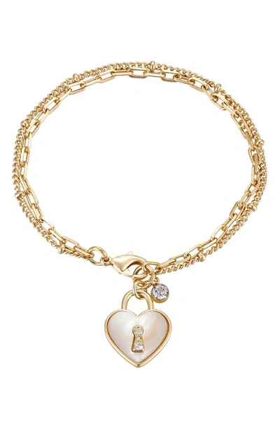 La Rocks Double Chain Heart Lock Pendant Bracelet In Gold