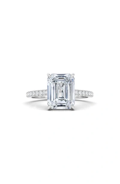 Hautecarat 18k White Gold Emerald Cut Lab Created Diamond Pavé Engagement Ring