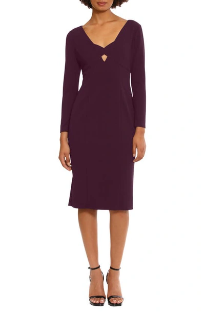 Donna Morgan For Maggy Keyhole Long Sleeve Sheath Dress In Luxe Plum