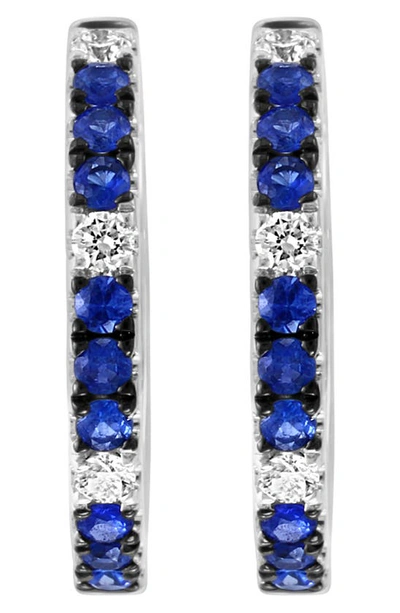 Effy 14k White Gold Diamond & Sapphire Huggie Hoop Earrings In Blue