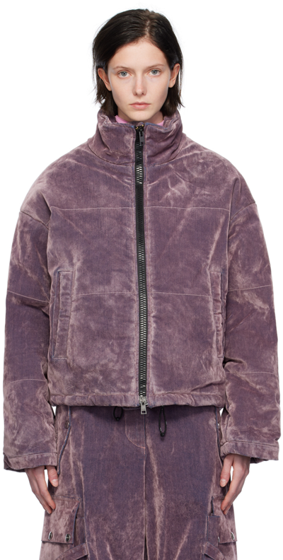 Msgm Purple Quilted Denim Puffer Jacket In 12 Pink