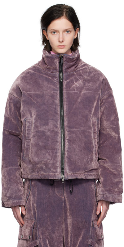 Msgm Purple Quilted Denim Puffer Jacket