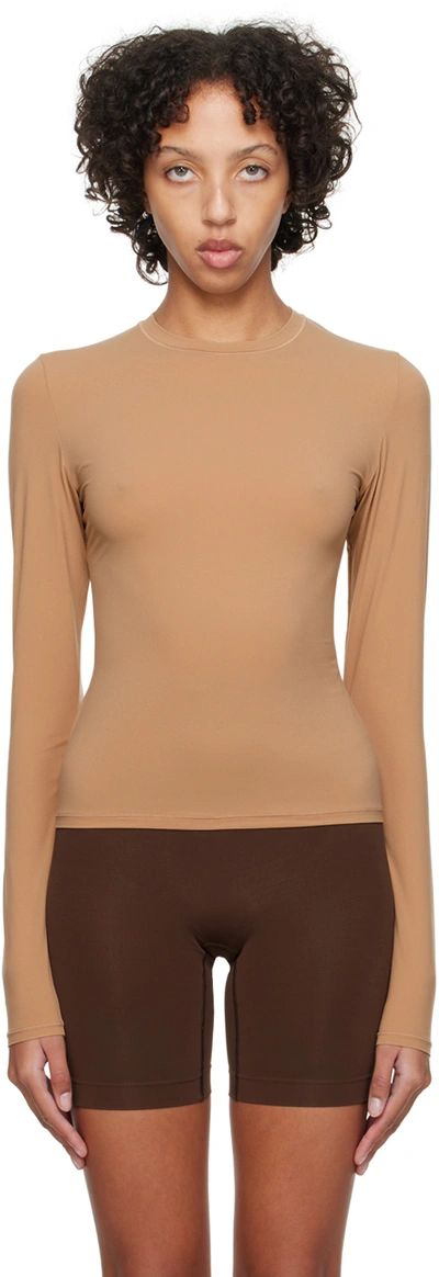 Skims Beige Fits Everybody Long Sleeve T-shirt In Sienna