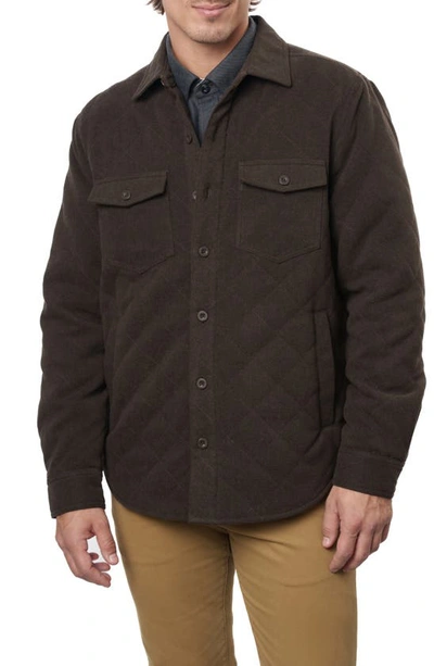 Rainforest Elbow Patch Brushed Twill Quilted Shirt Jacket In Chocolate