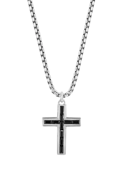 Effy Black Spinel Cross Pendant Necklace In Silver/ Black
