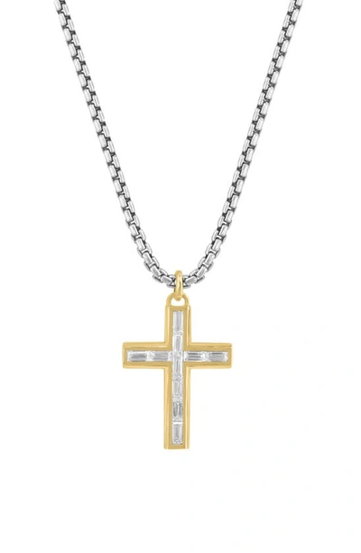 Effy Zircon Two-tone Cross Pendant Necklace In Silver/ Gold