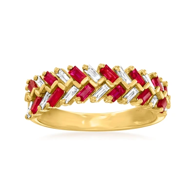 Ross-simons Ruby And . Diamond Baguette Ring In 14kt Yellow Gold In Red