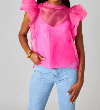 Buddylove Kaycee Organza Ruffle Sleeve Top In Hot Pink