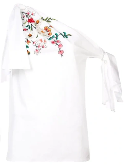 Carolina Herrera Off-the-shoulder Embroidered Cotton-blend Blouse In White