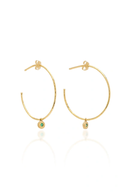 Octavia Elizabeth Nesting Gem Emerald And 18k Gold Hoop Earrings In Green