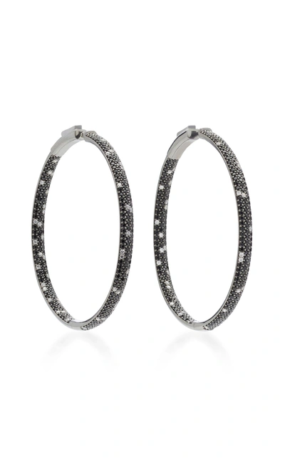 Nickho Rey Rhodium-plated Stone Hoop Earrings In Black/white