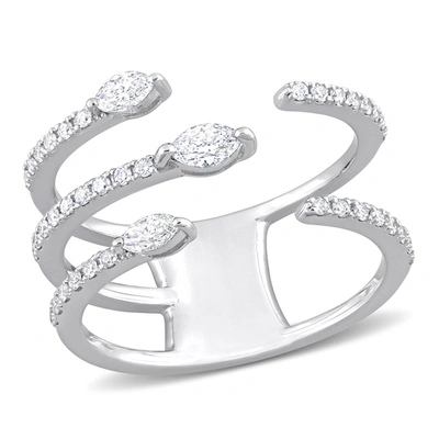 Mimi & Max 1/2ct Tdw Marquise And Round-cut Diamond Three-row Ring In 14k White Gold