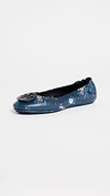 Tory Burch Minnie Travel Floral-print Leather Ballet Flats In Pansy Bouquet