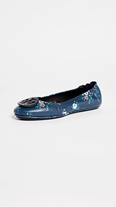 Tory Burch Minnie Travel Floral-print Leather Ballet Flats In Pansy Bouquet