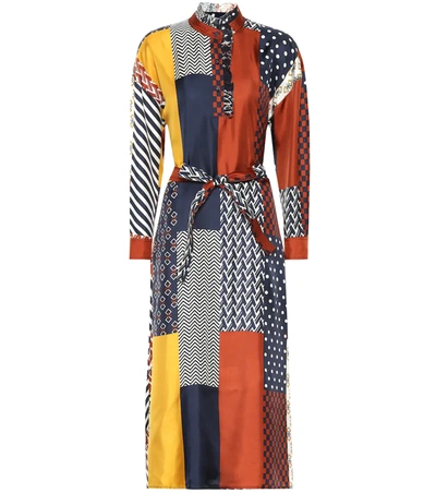 Tory Burch Bianca Patchwork Printed Silk-twill Midi Dress In Geometric Patchwork