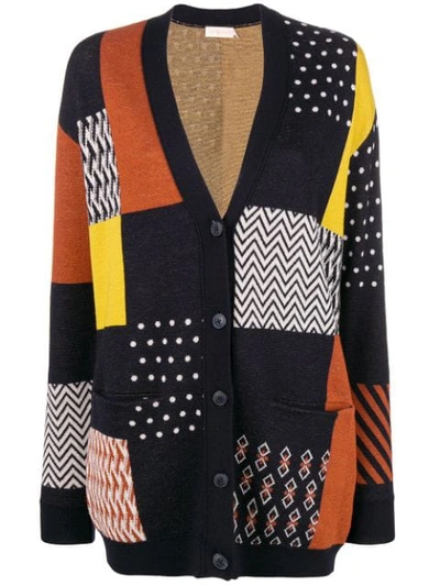 Tory Burch Clayton Patchwork Cardigan In Tory Navy