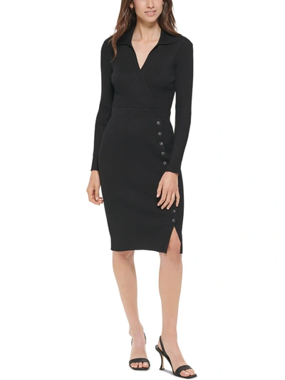 Calvin Klein Womens Ribbed Collared Sweaterdress In Black