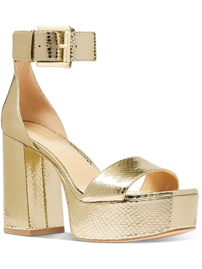 Michael Michael Kors Tara Womens Ankle Strap Leather Platform Sandals In Gold