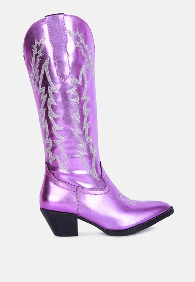 London Rag Priscilla Western Cowboy Calf Boots In Purple