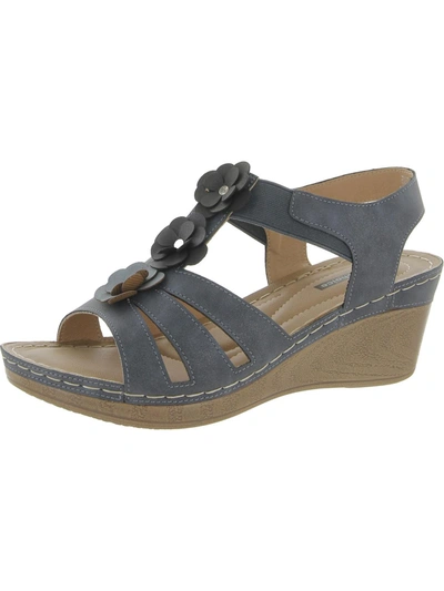 Good Choice Beck Womens Floral Open Toe Wedge Sandals In Blue