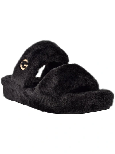 Gbg Los Angeles Womens Faux Fur Slip On Slide Sandals In Black