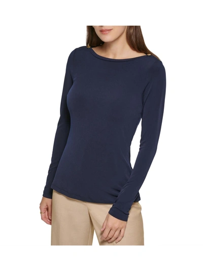 Dkny Womens Solid Tee Pullover Top In Blue