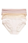 Natori Bliss 3-pack Cotton Blend Girl Briefs In Ant/co/pnk