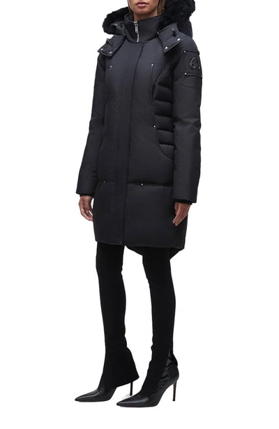 Moose Knuckles Baltic Down Parka With Genuine Shearling Trim In Navy/ Black