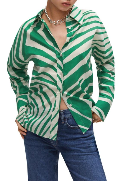 Mango Stripe Cotton Button-up Shirt In Off White