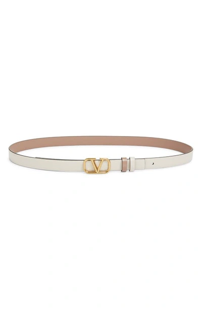 Valentino Vlogo Buckle Reversible Leather Belt In Light Ivory-rose Cannelle