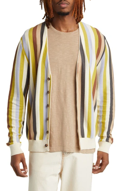 Checks Stripe Cotton & Wool Cardigan Sweater In Multi