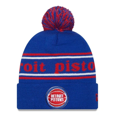 New Era Blue Detroit Pistons Marquee Cuffed Knit Hat With Pom
