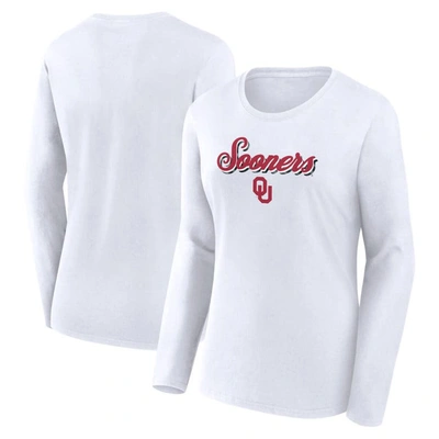 Fanatics Branded White Oklahoma Sooners Double Team Script Long Sleeve T-shirt