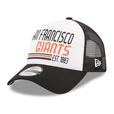 New Era Men's  White, Black San Francisco Giants Stacked A-frame Trucker 9forty Adjustable Hat In White,black