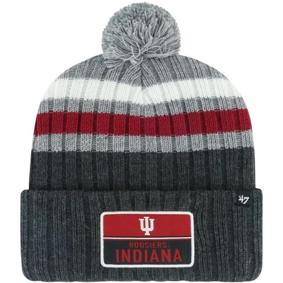 47 ' Charcoal Indiana Hoosiers Stack Striped Cuffed Knit Hat With Pom