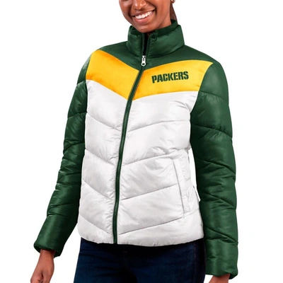 G-iii 4her By Carl Banks Women's  White, Green Green Bay Packers New Star Quilted Full-zip Jacket In White,green