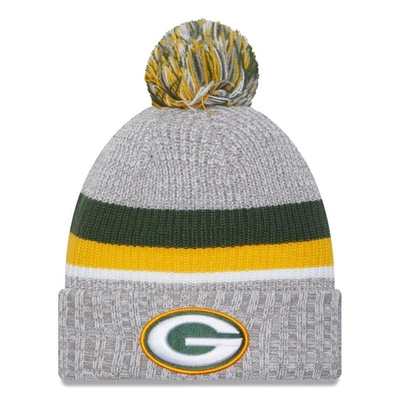 New Era Heather Gray Green Bay Packers Cuffed Knit Hat With Pom