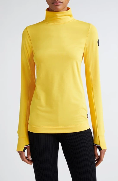 Moncler Logo Patch Jersey Turtleneck In Yellow