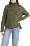 Treasure & Bond Marled Mock Neck High-low Tunic Sweater In Green Forest